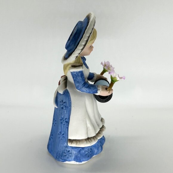 Vintage Pin Cushion Little Girl Porcelain Holder With Thread Spool & Flowers - Picture 2 of 6